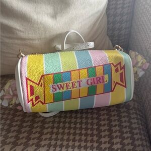 Sweet Girl Pastel Stripe Barrel Bag - White Trim